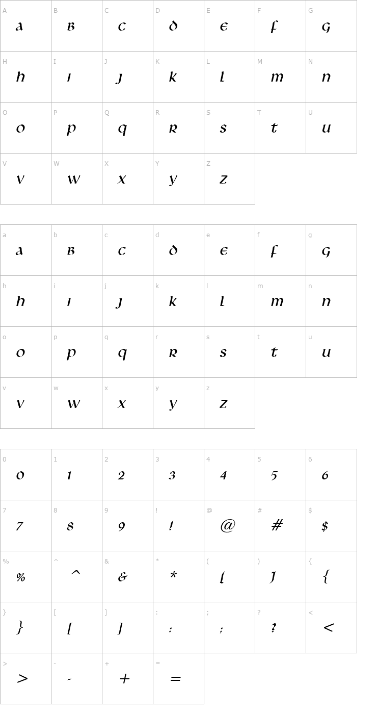 Character Map Leo Italic Font