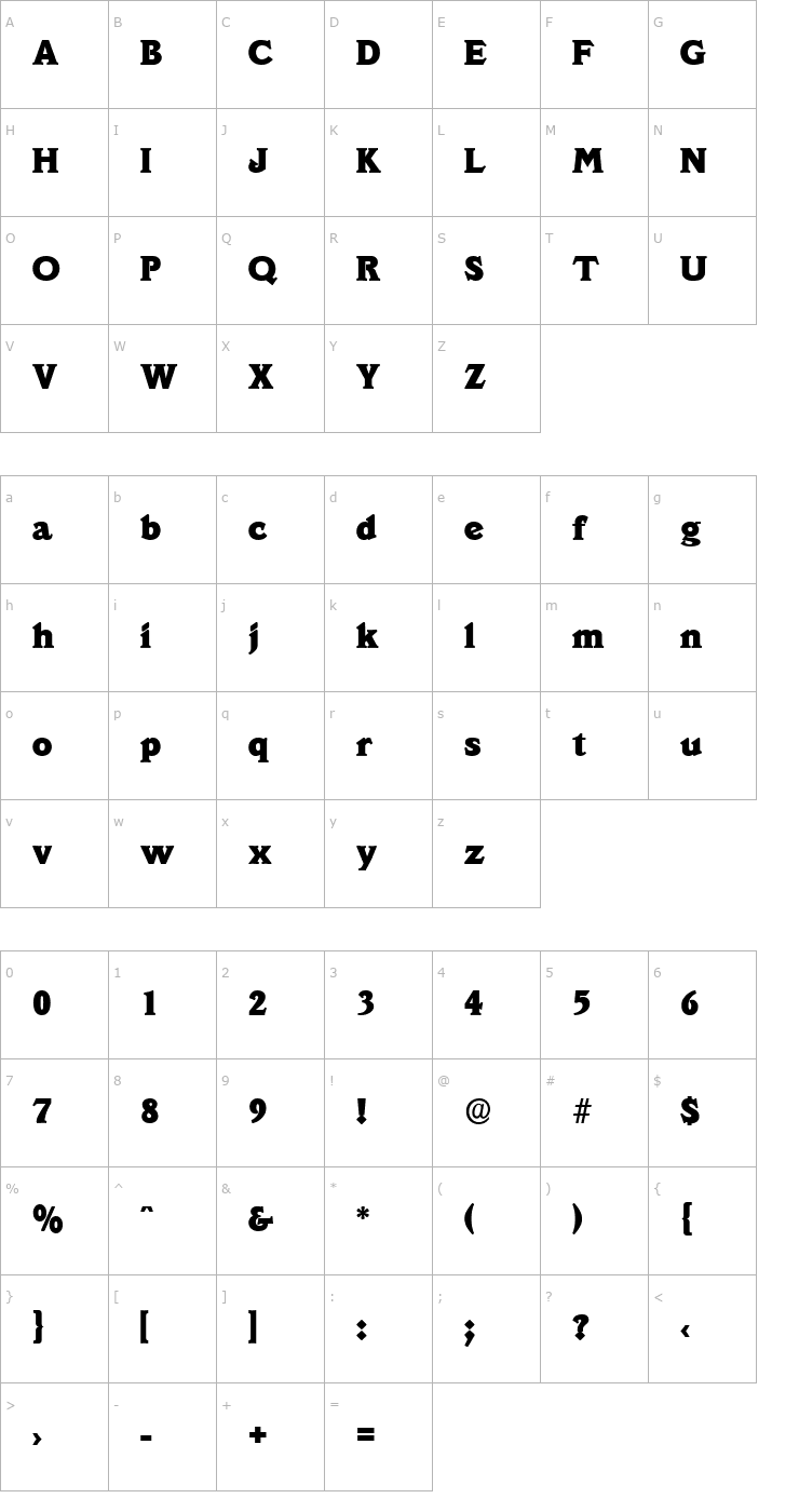 Character Map LeroyBecker-Heavy Font