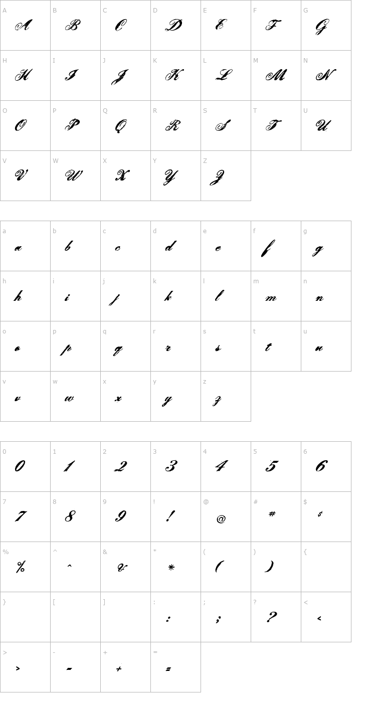 Character Map LeScript-Bold Font