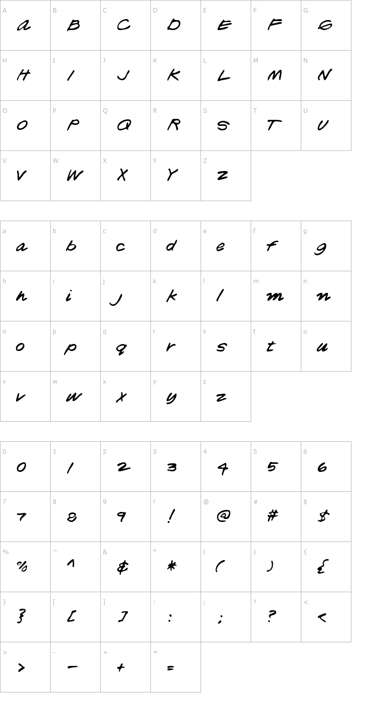 Character Map LesleysHand Regular Font