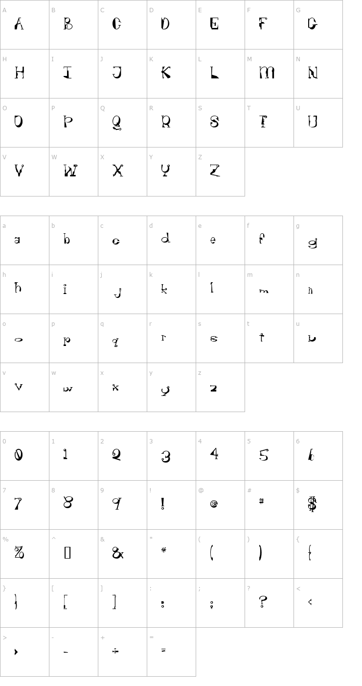 Character Map LeslieSmith Font