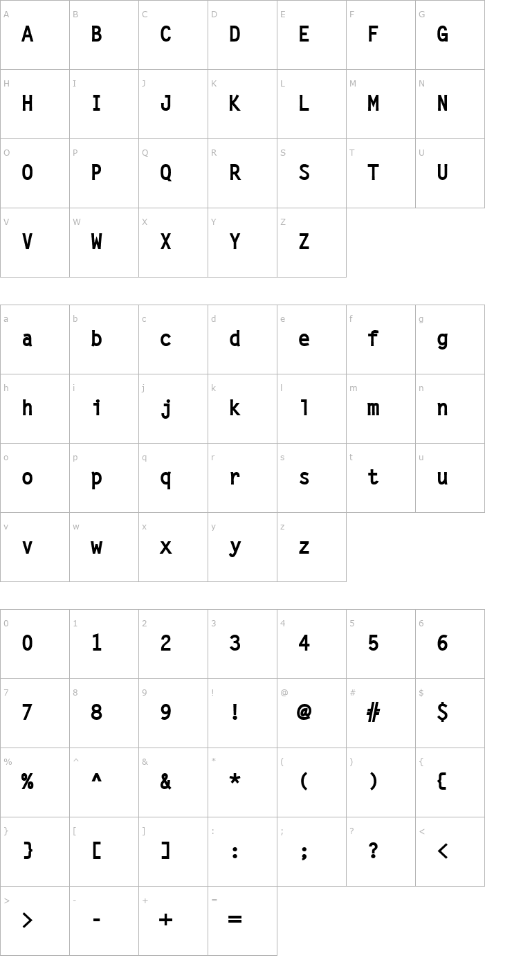 Character Map Letter_Becker_Bold Font