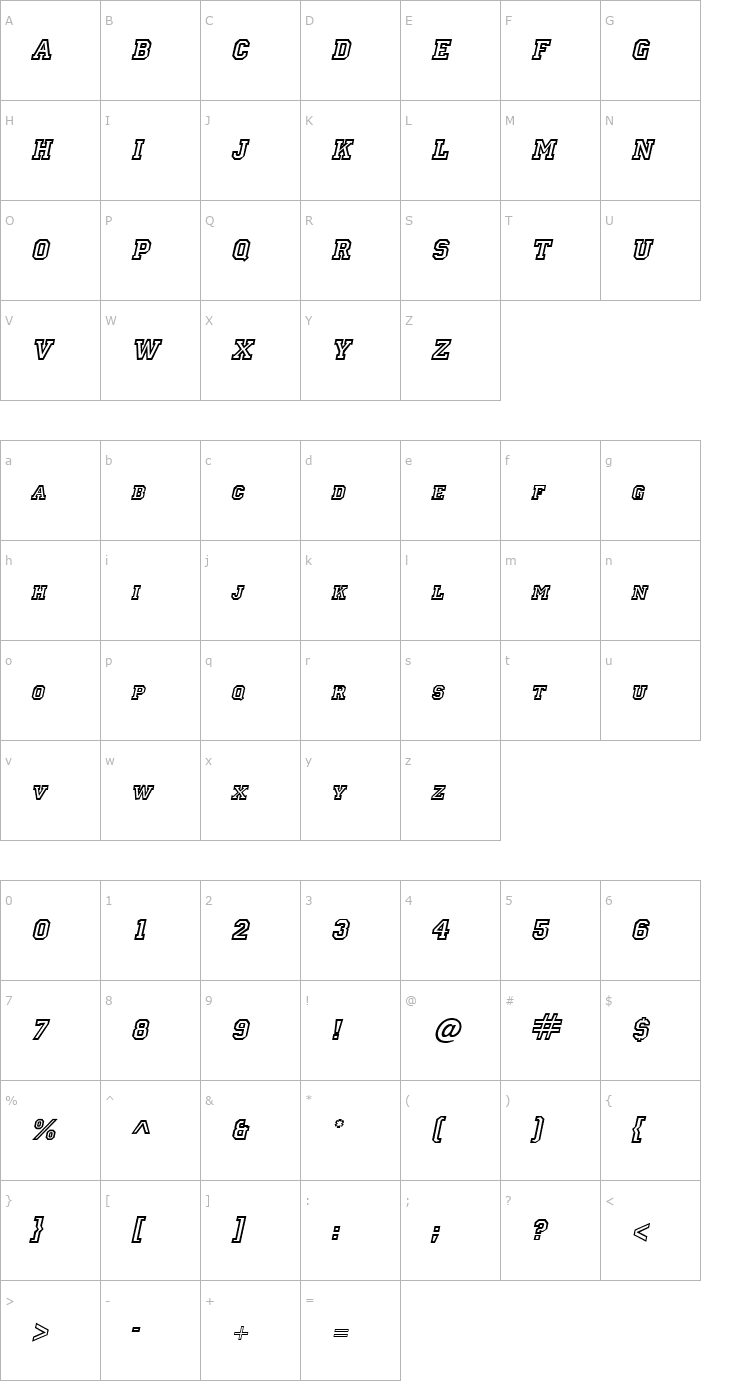 Character Map Letterman Italic Font
