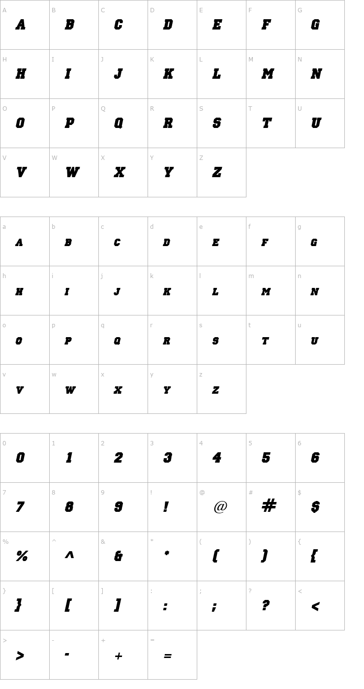 Character Map LettermanSolid Italic Font