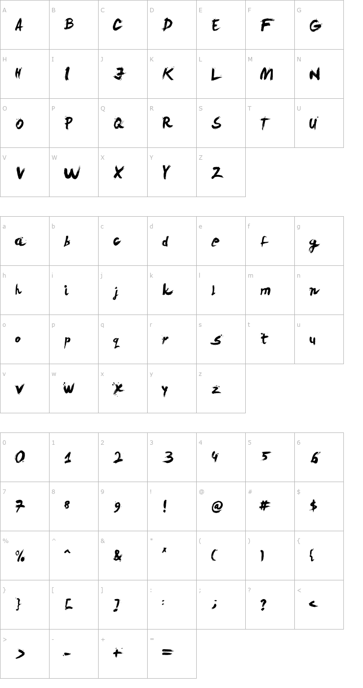 Character Map Levi Brush Font