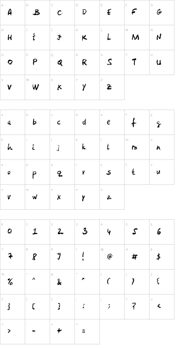 Character Map Levi Crayola Font