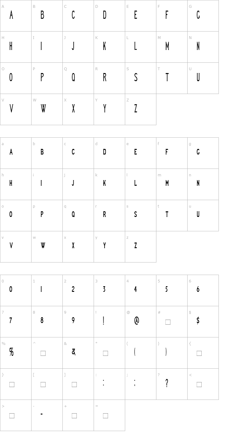 Character Map LewishamCondensed Font