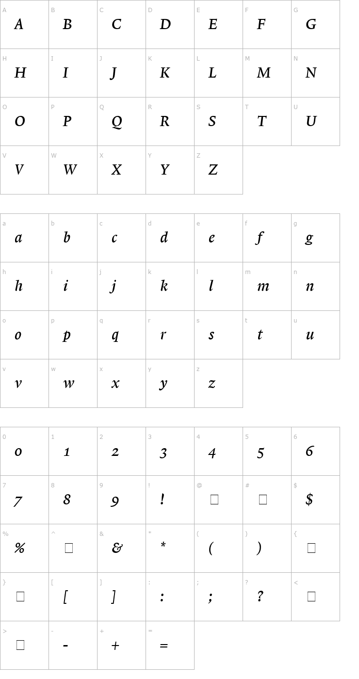 Character Map Lexicon No1 Italic B Med Font