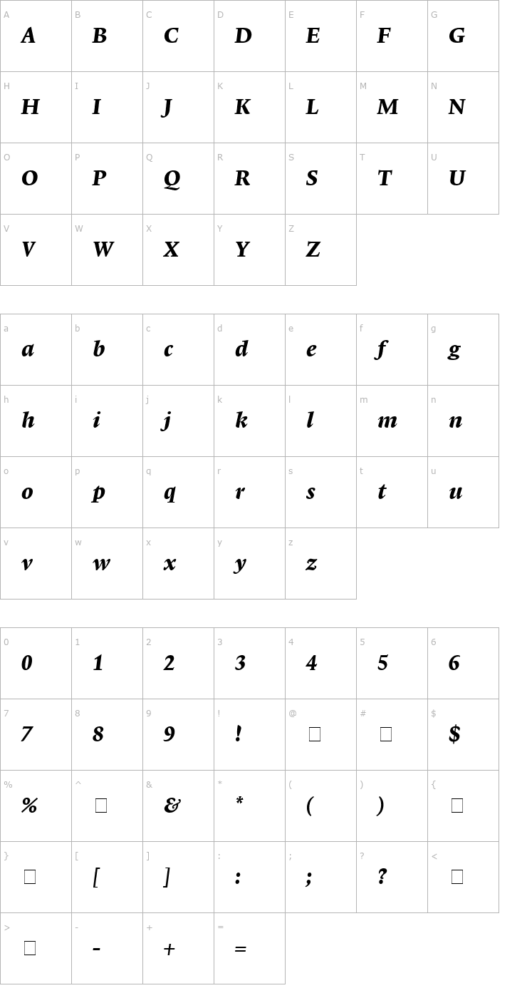 Character Map Lexicon No1 Italic E Tab Font