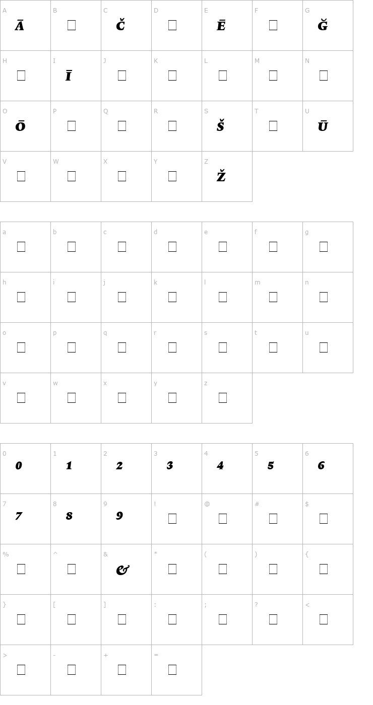 Character Map Lexicon No1 Italic F Pi Font