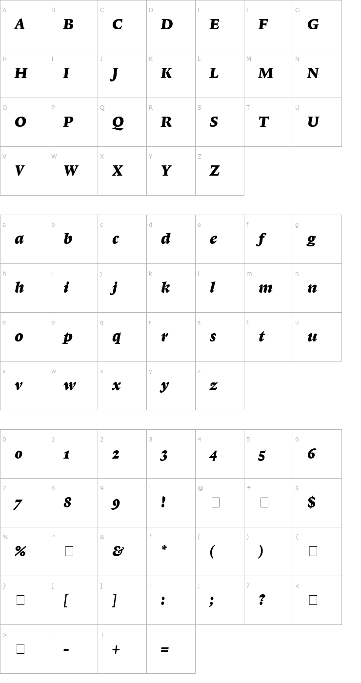 Character Map Lexicon No1 Italic F Txt Font