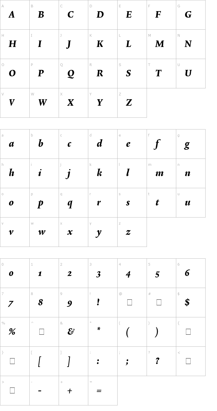 Character Map Lexicon No2 Italic E Txt Font