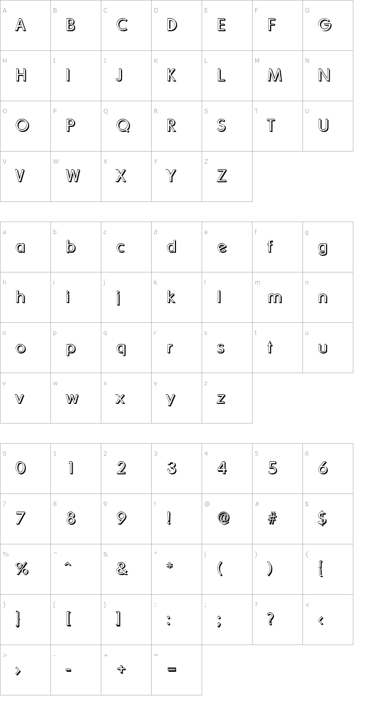 Character Map LiamBeckerShadow-Light-Regular Font