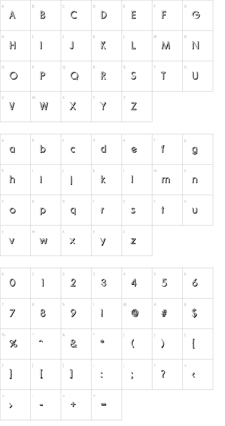 Character Map LiamBeckerShadow-Xlight-Regular Font