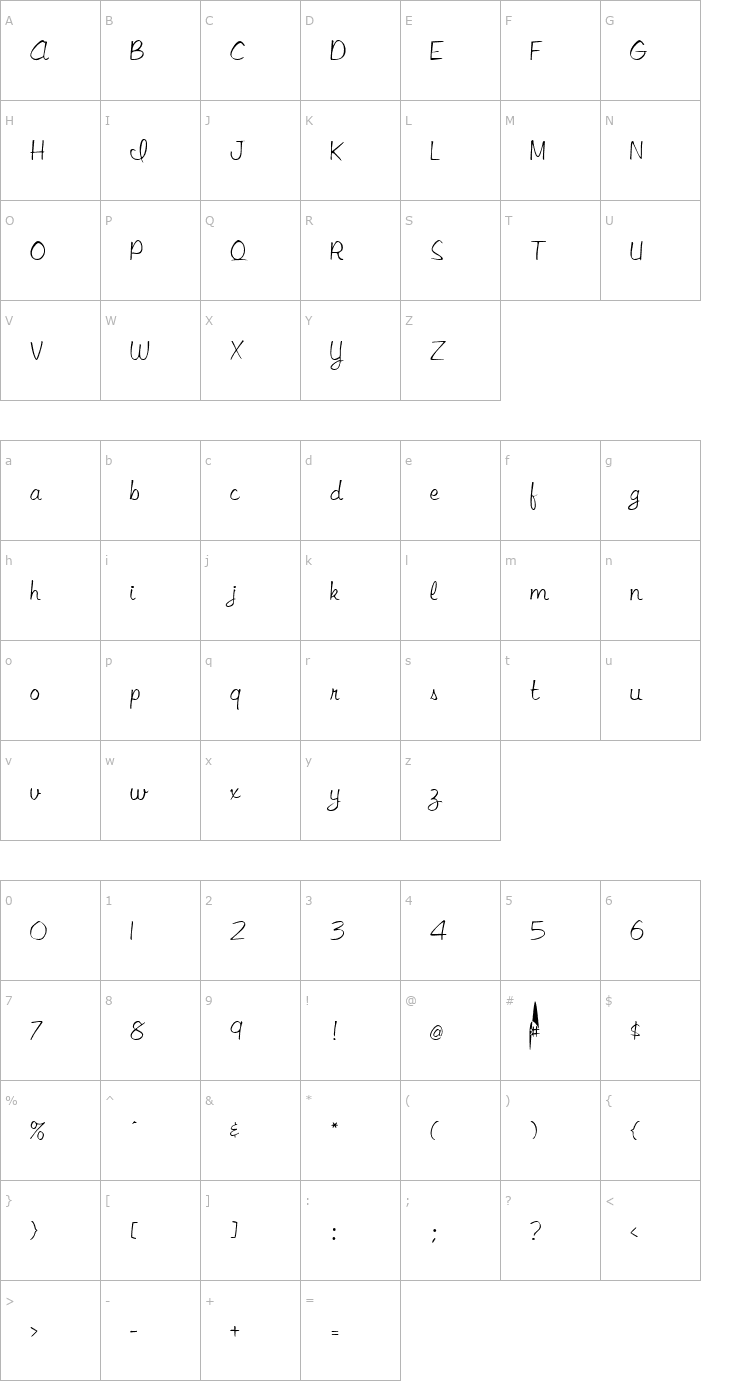 Character Map LibbyScript2 Script2001.001 Font