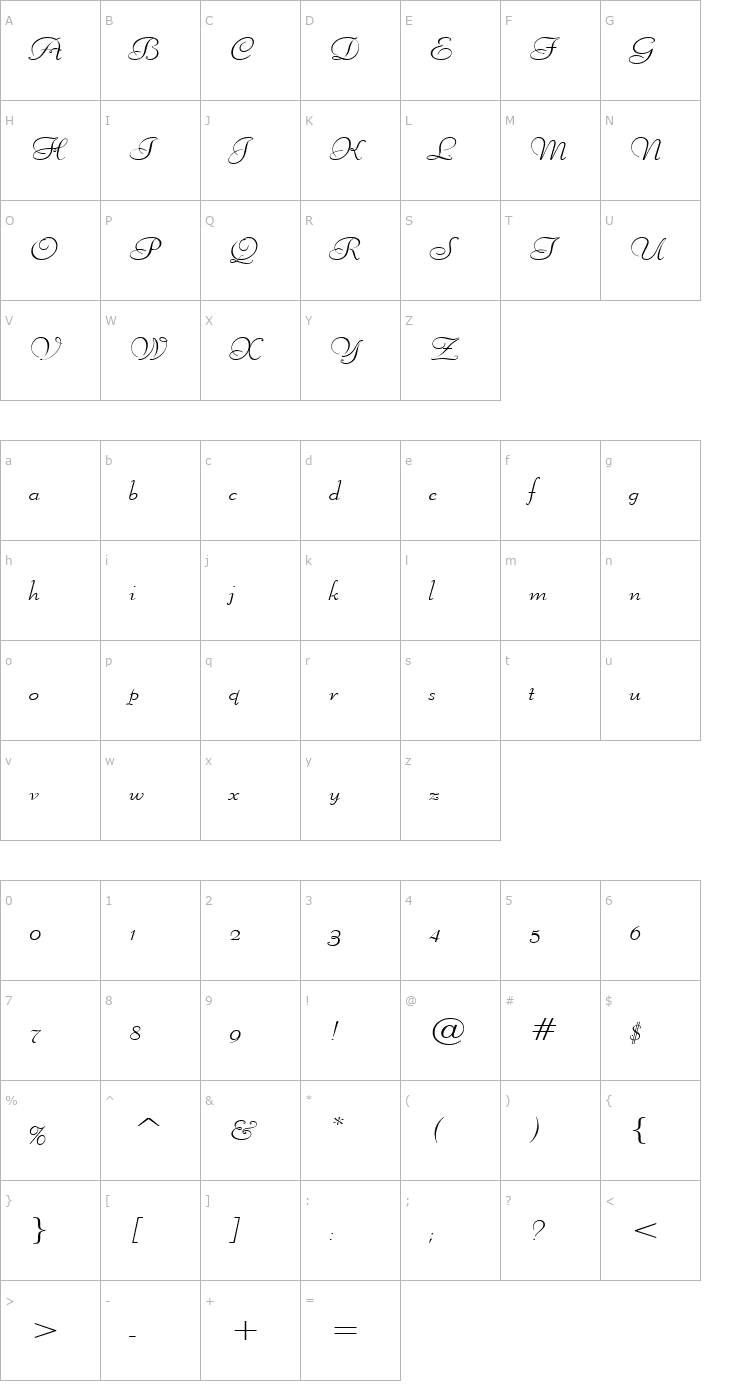 Character Map Liberate Wide Normal Font