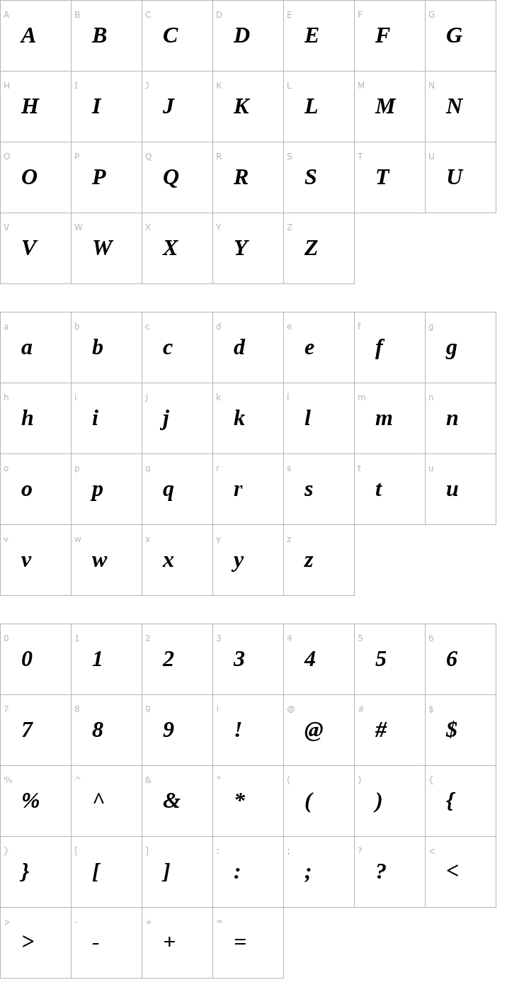 Character Map Liberation Serif Bold Italic Font