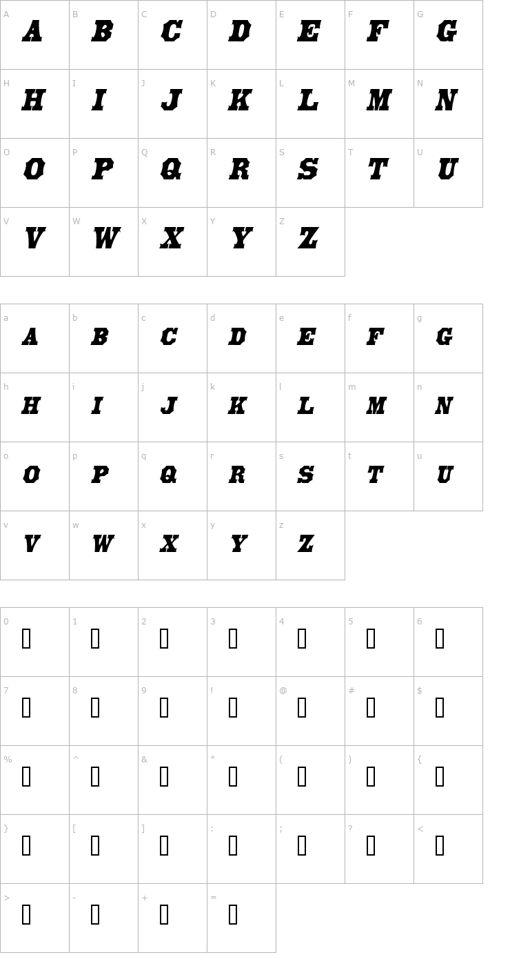 Character Map LibertySpike Oblique Font