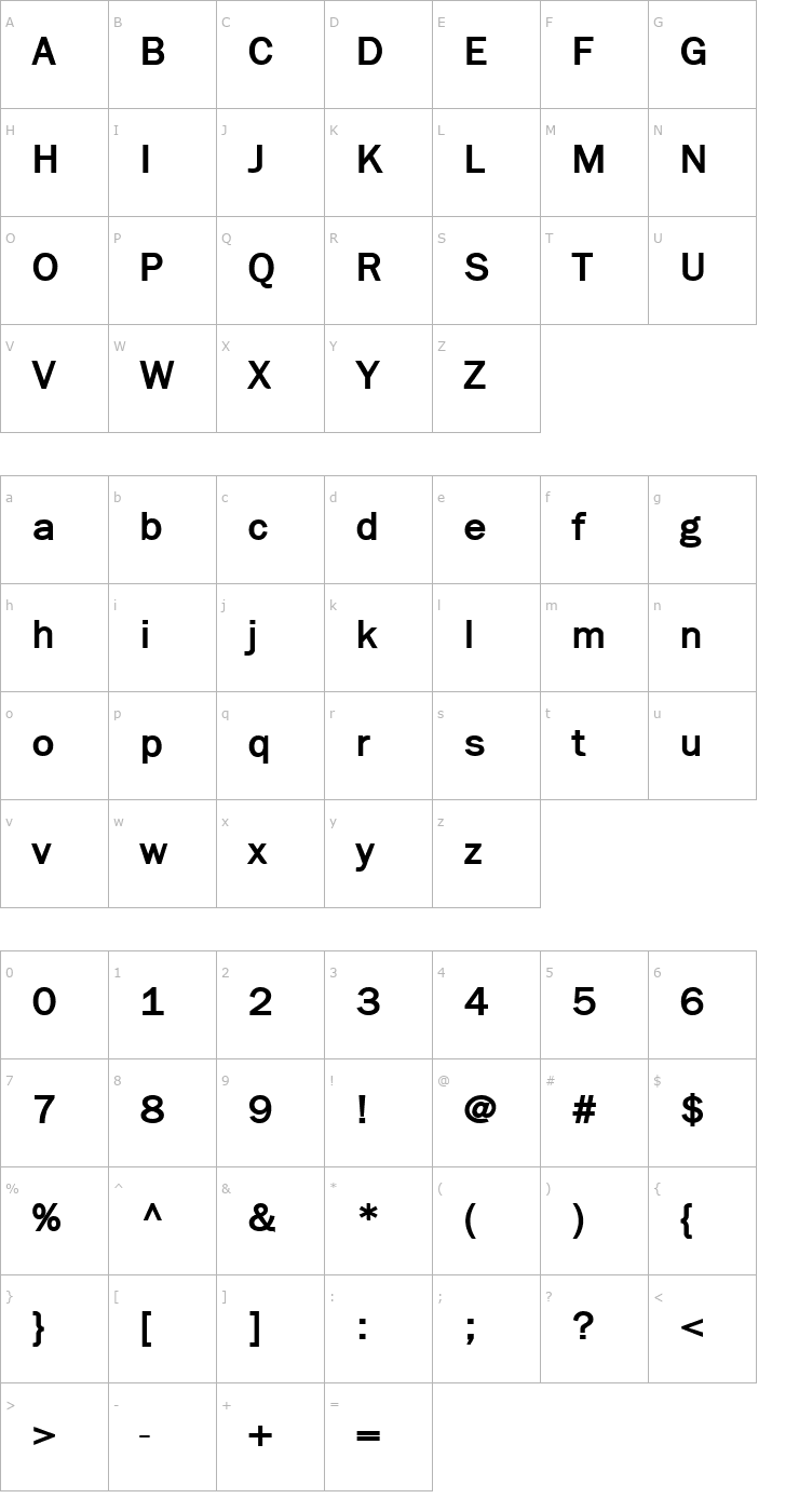 Character Map LibraryGothicExtraBold Font