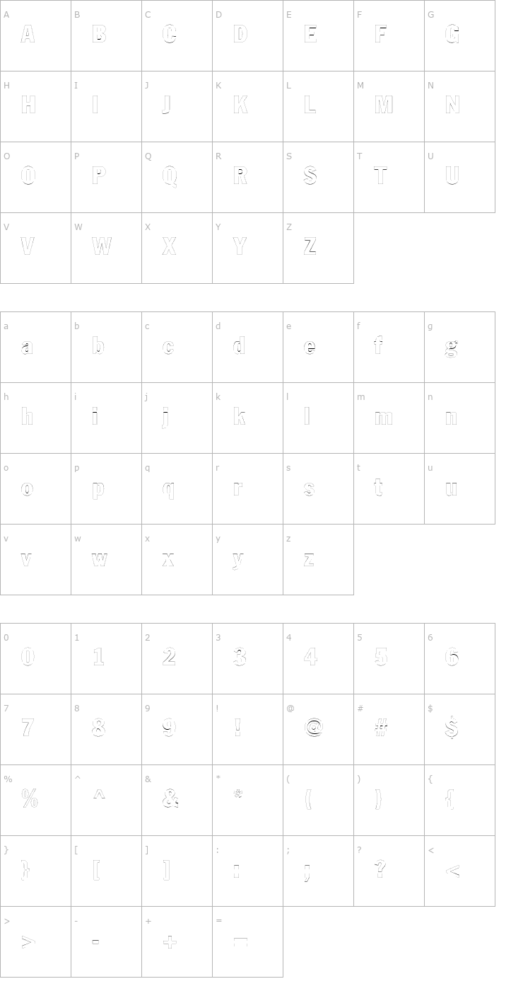 Character Map LibraryGothicHeavyOutline Font