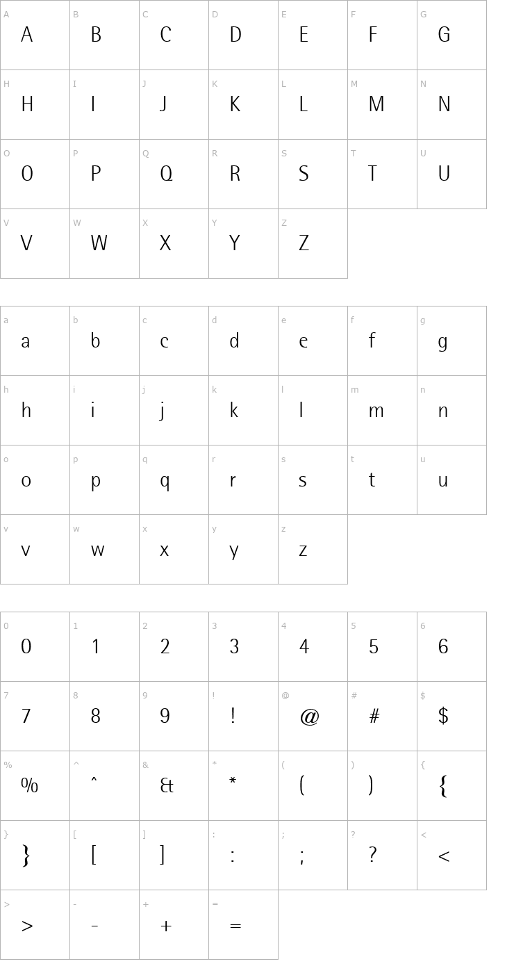 Character Map Libre SemiSans Light SSi Light Font