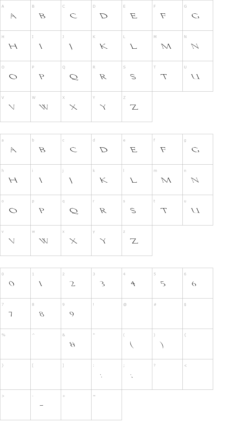 Character Map Lichtner Ex Left Font