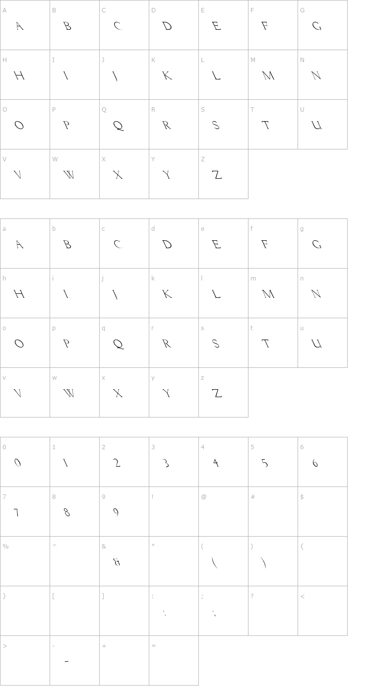 Character Map Lichtner Leftie Font