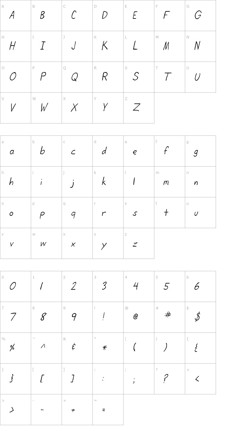 Character Map Lifetime Oblique Font