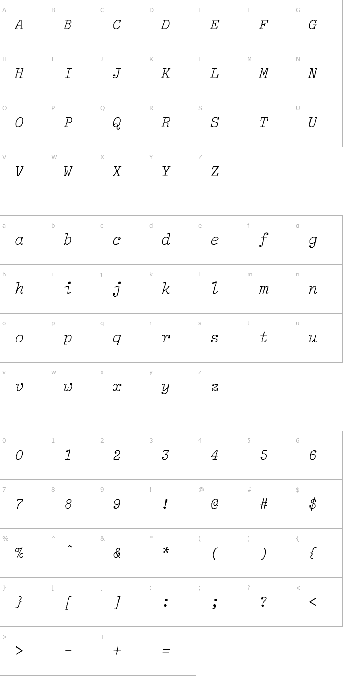Character Map LightItalic-Light-Italic Font