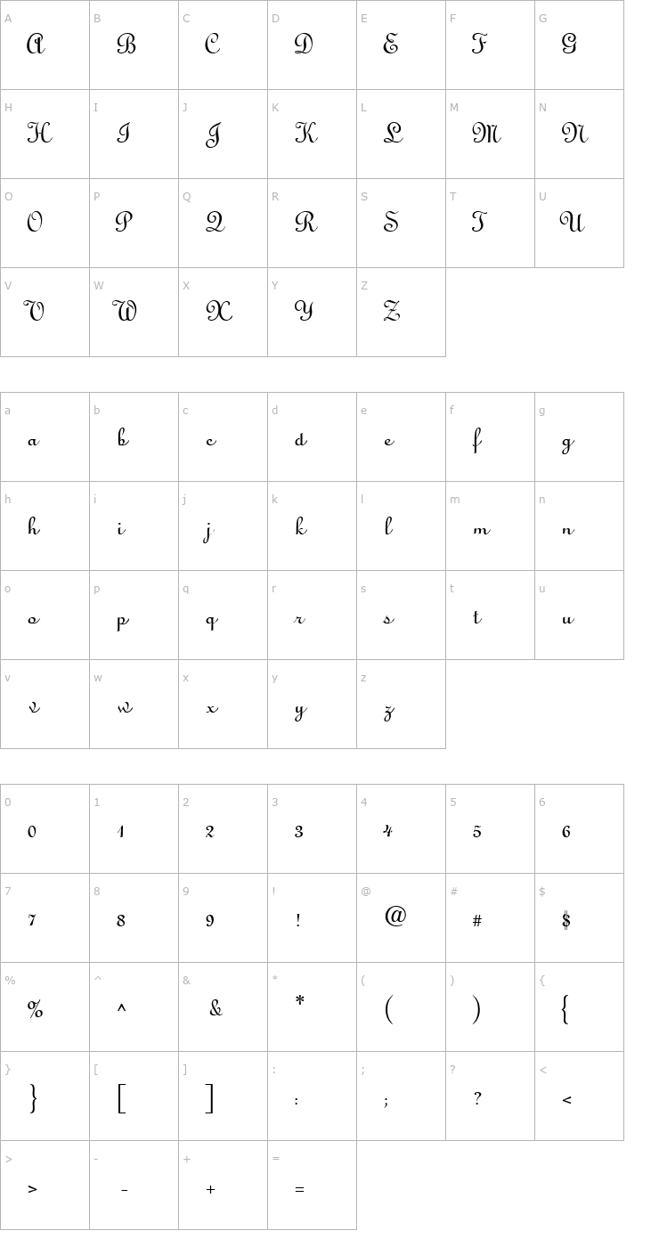 Character Map LightScript-Regular Font