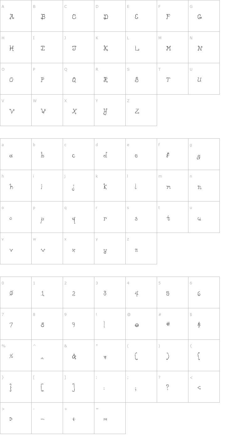 Character Map Like Cockatoos Font