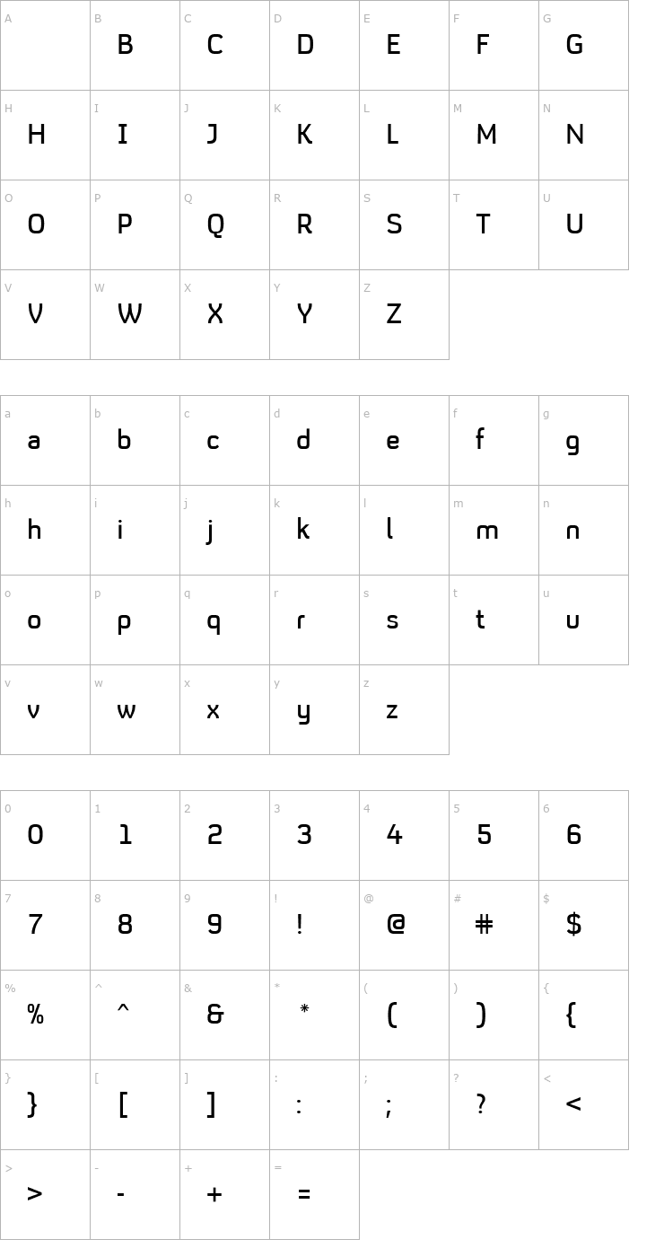 Character Map LikeBBC4tMedium Font