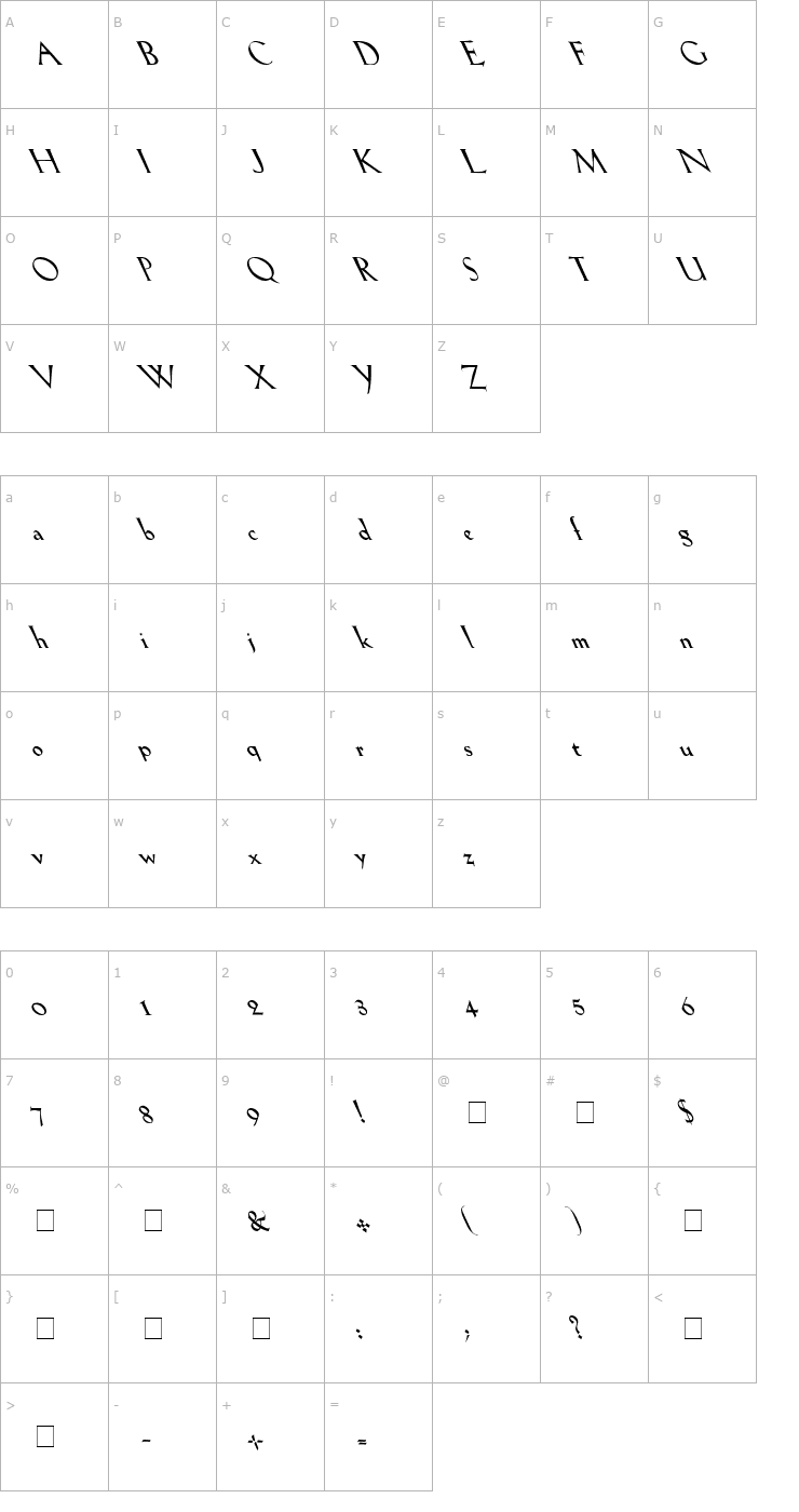 Character Map Lil Hvy Leftie Font