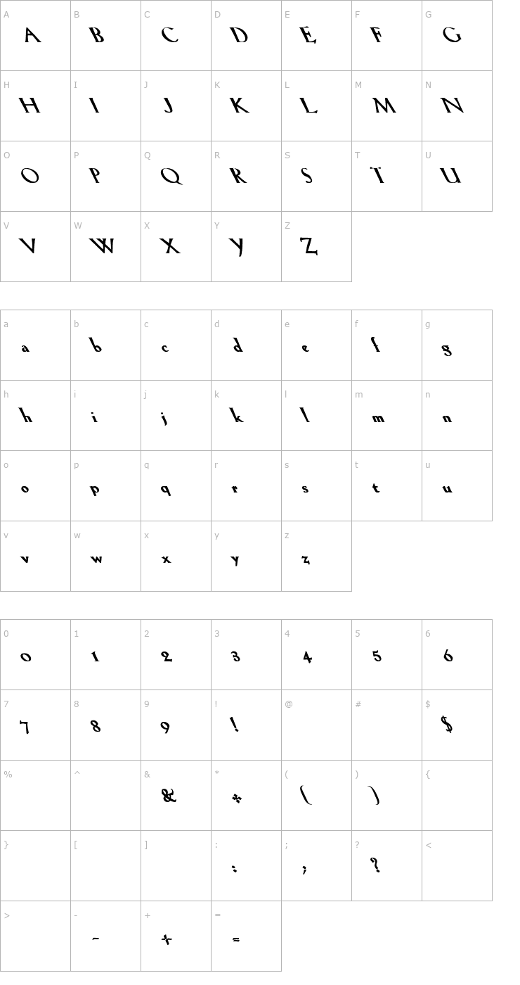 Character Map LilHvy bOLD Lefty Bold Font