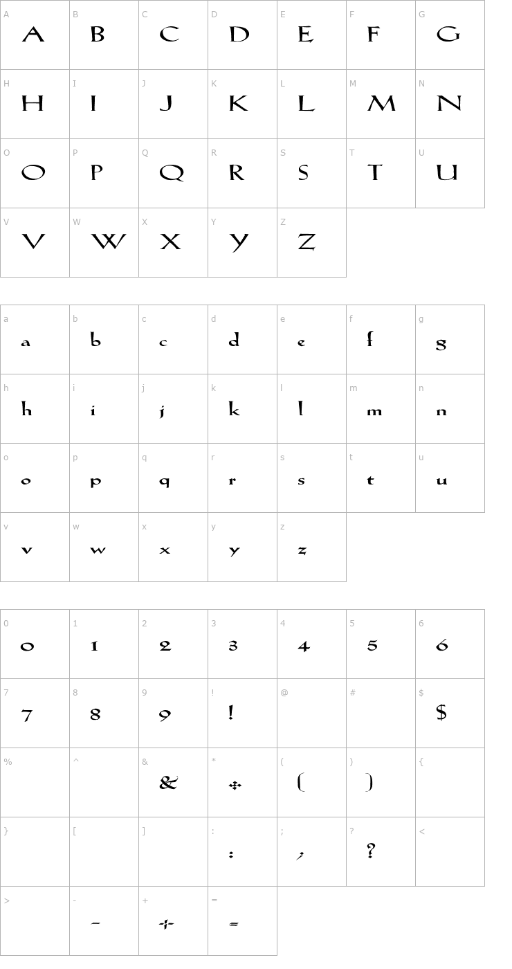 Character Map LilHvy Ex Font