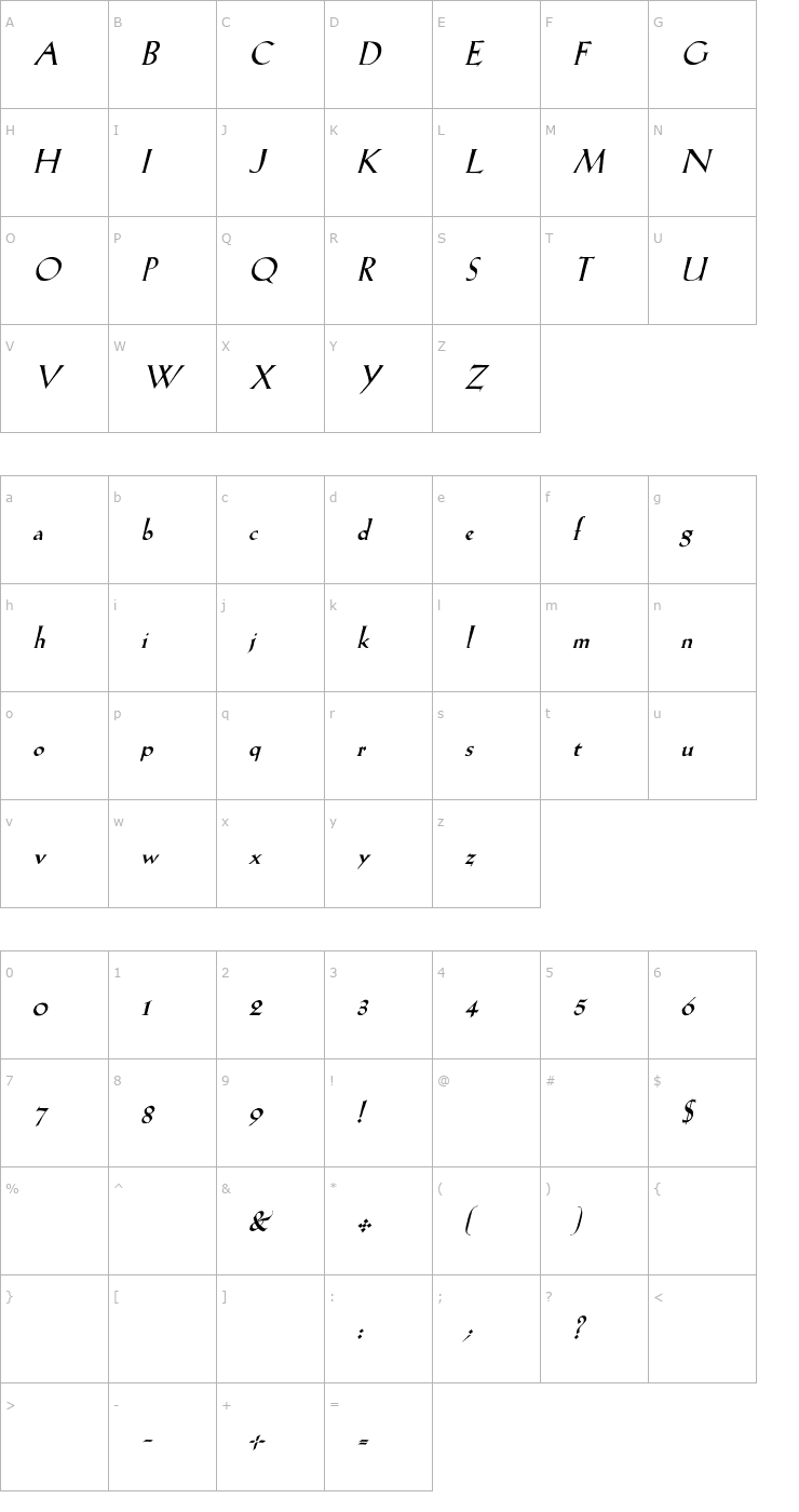 Character Map LilHvy Italic Font