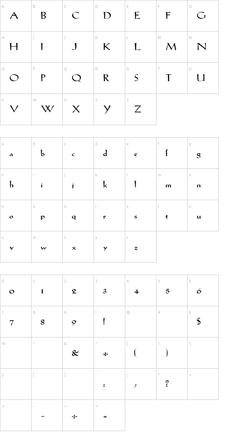 Character Map LilHvy Wd Font