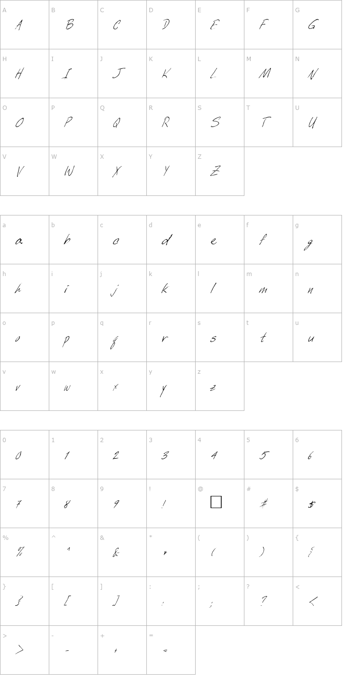 Character Map LiliputItalic Font