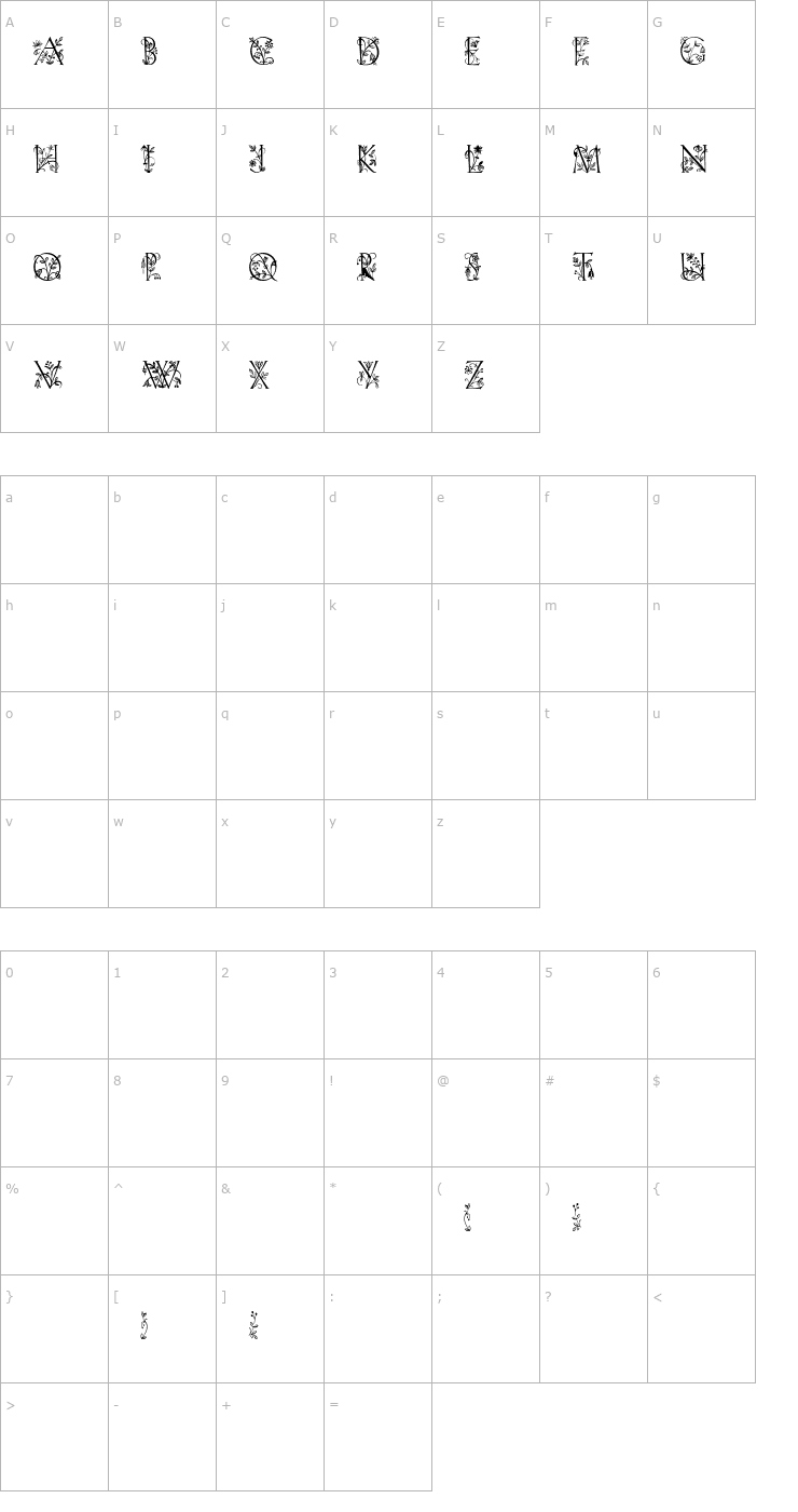 Character Map Lilith-Initials Font