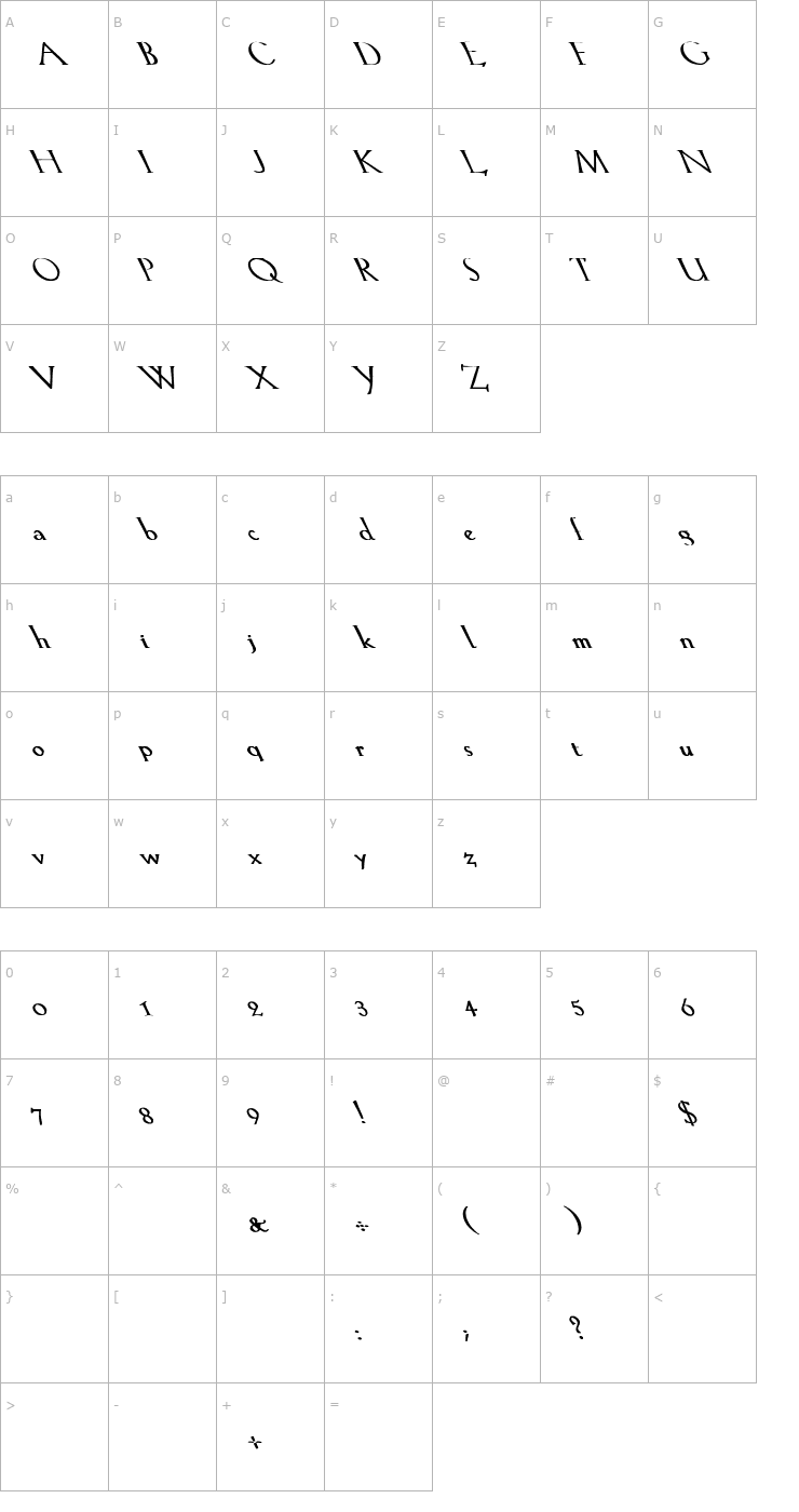 Character Map Lilith Light bOLD Lefty Bold Font