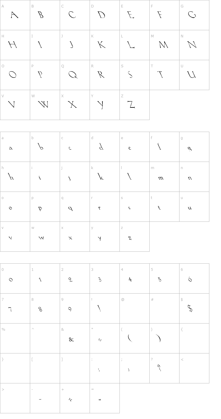 Character Map Lilith Light Left Font