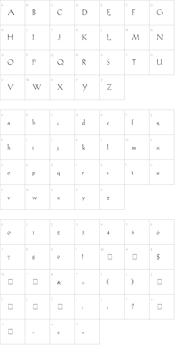 Character Map Lilith Light Medium Font