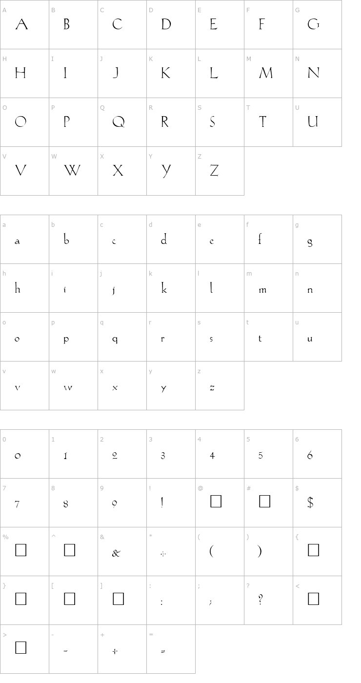 Character Map Lilith Regular Font