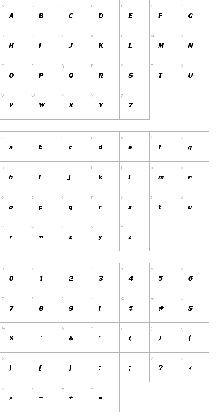 Character Map LilyUPC Bold Italic Font