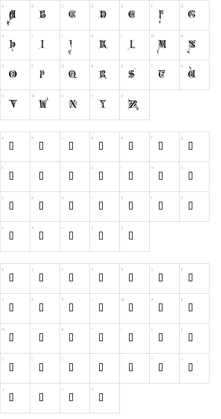 Character Map Lime Glory Caps Font