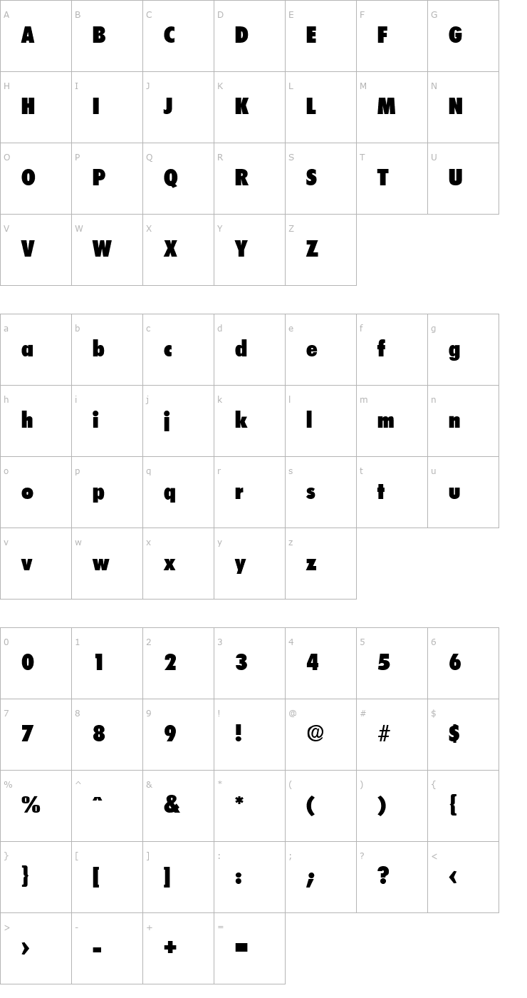 Character Map Limerick-HeavyCond Font