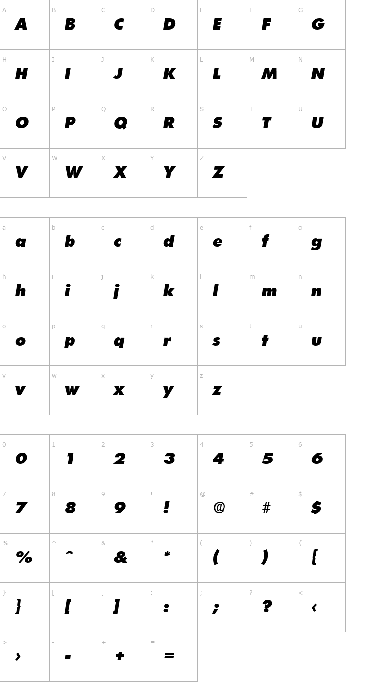 Character Map Limerick-HeavyIta Font