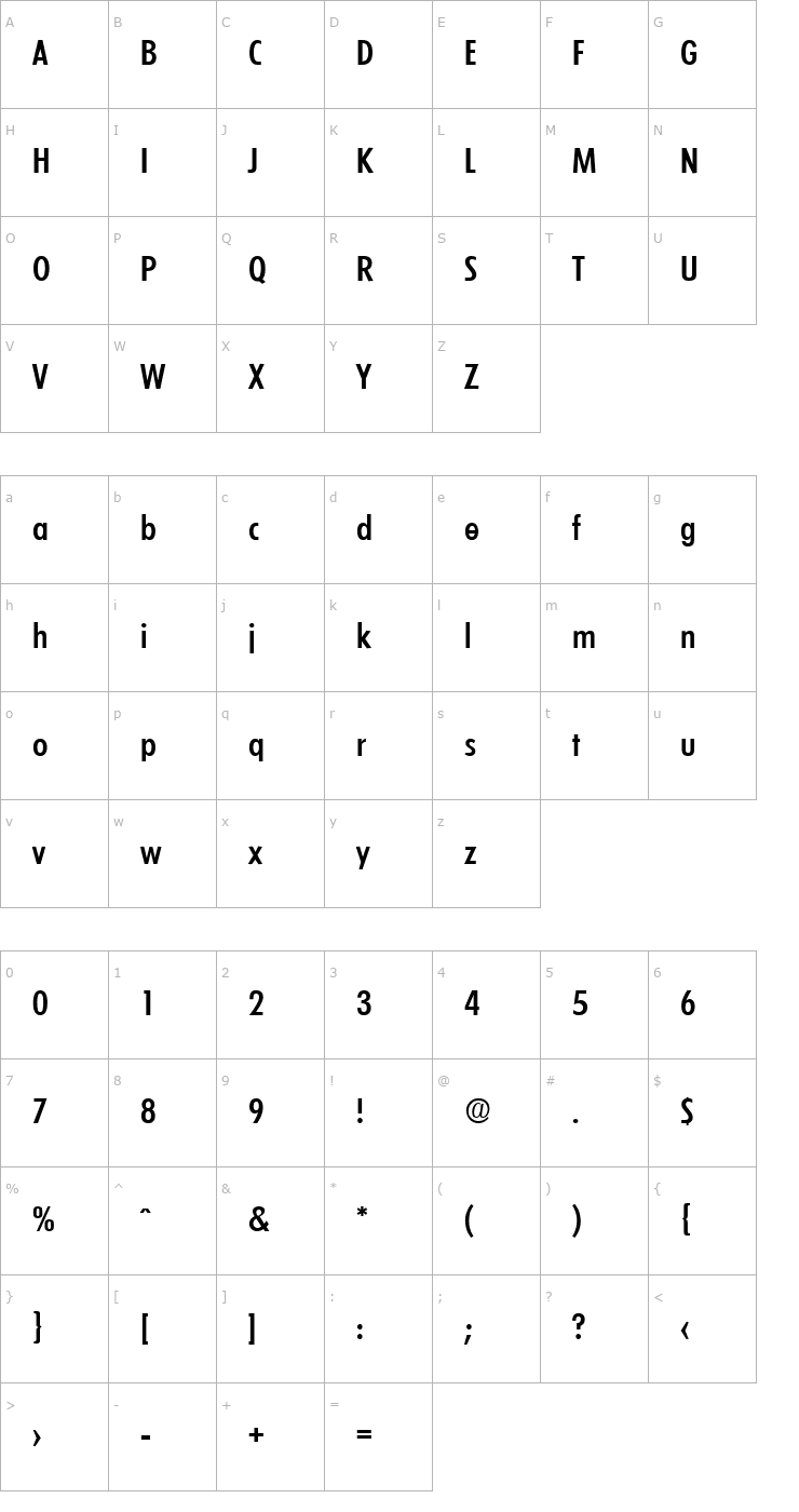 Character Map Limerick-MediumCond Font