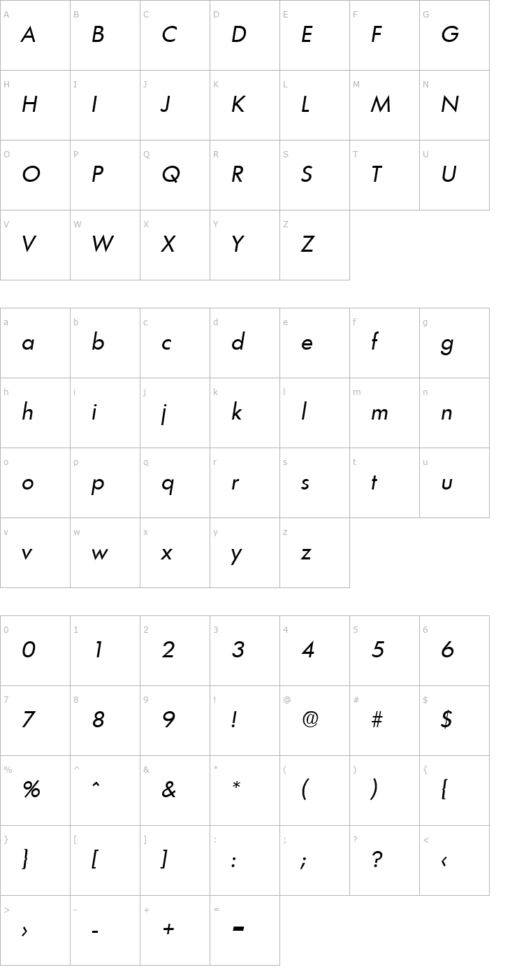 Character Map Limerick-RegularIta Font