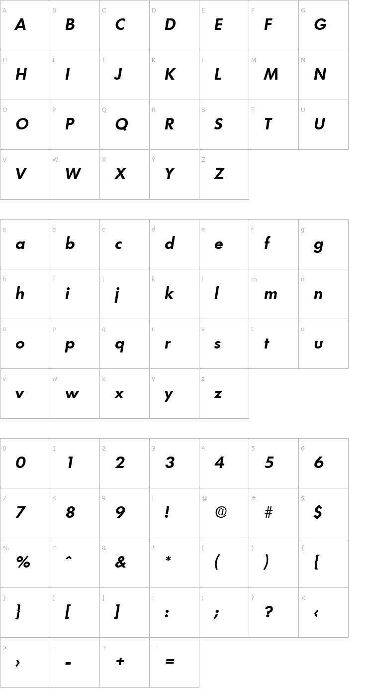 Character Map Limerick-Serial-BoldItalic Font